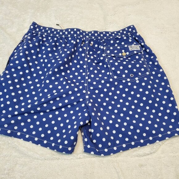 Vintage Polo Ralph Lauren Blue White Polka Dot Swimsuit Swim Trunks Men XXL - Picture 11 of 12